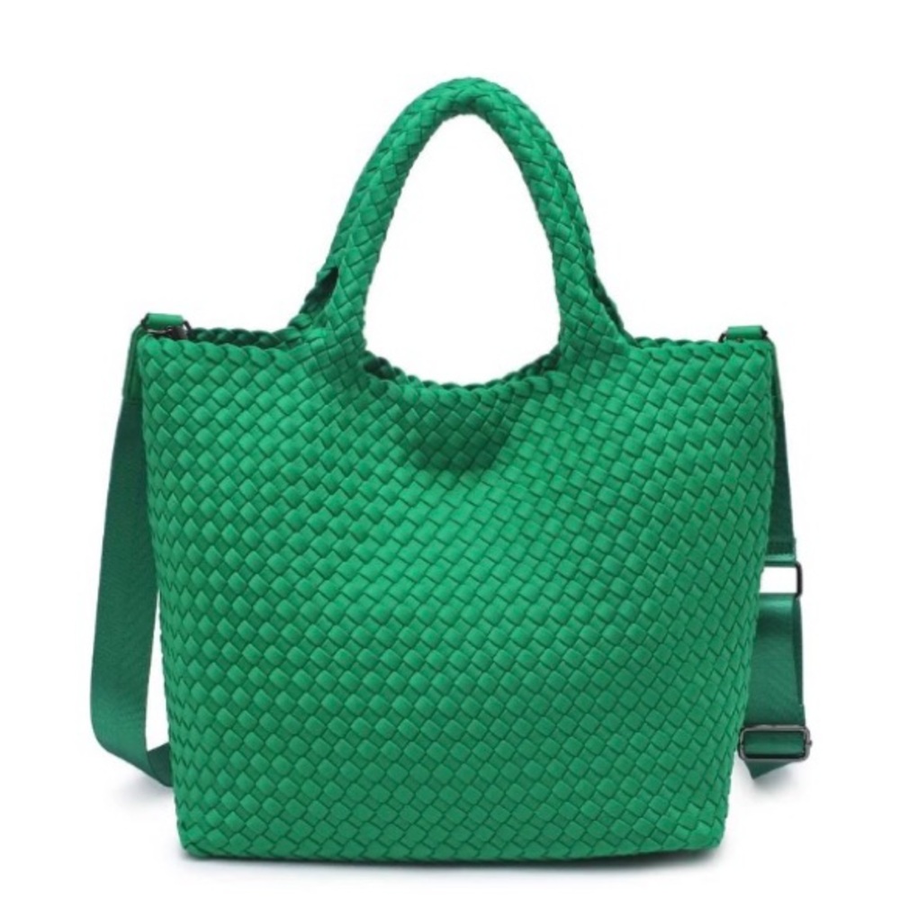 Emerald Green Woven Tote with Adjustable Strap